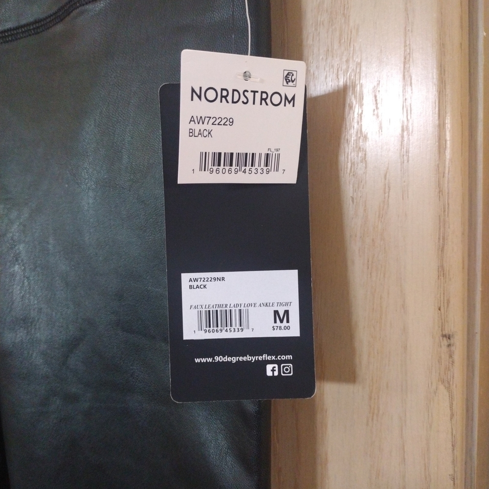 Nordstrom 90 Degrees By Reflex Black Faux Leather Leggings NWT Medium